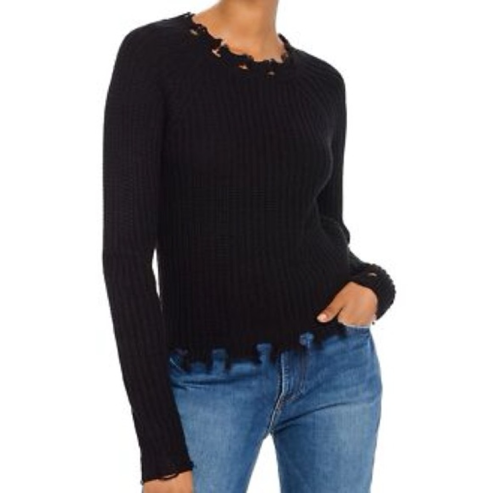 Aqua Women's Black Distressed Shaker Stitch Sweater - XS - Black